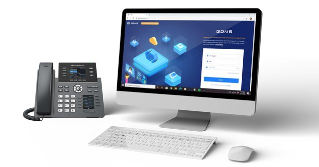 Office desk with computer and IP phone